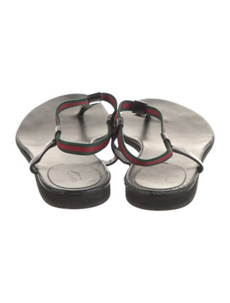 Gucci Web Accent Leather T-Strap Sandals