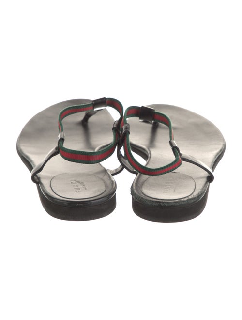 Gucci Web Accent Leather T-Strap Sandals