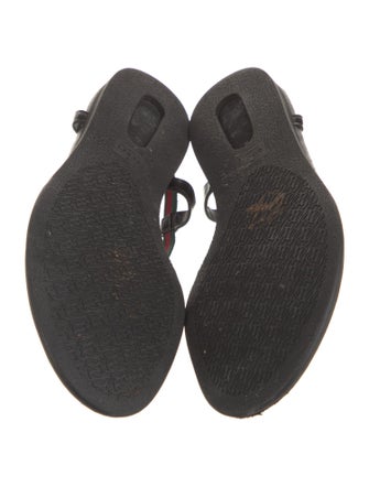 Gucci Web Accent Leather T-Strap Sandals