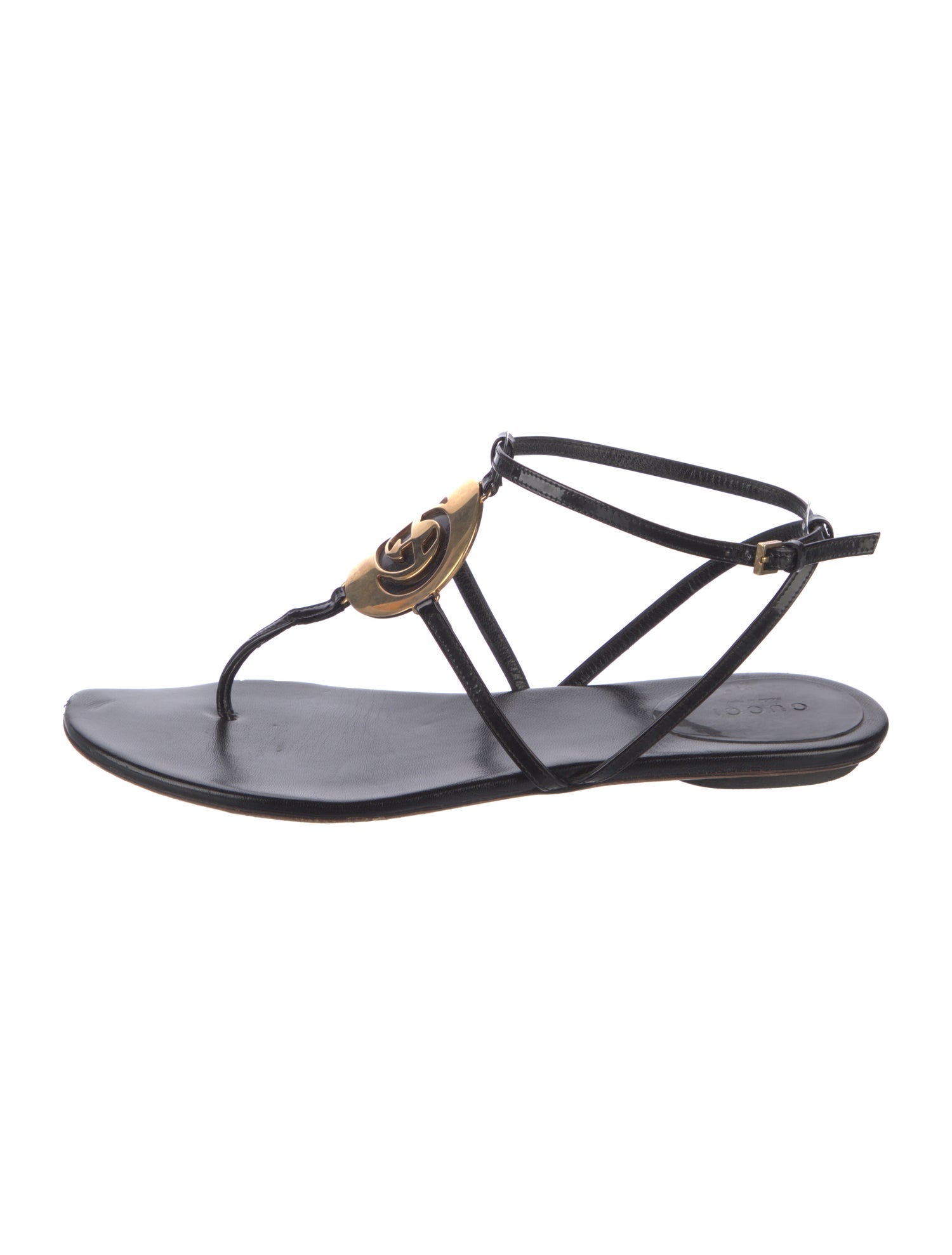 Gucci Interlocking G Logo Leather T-Strap Sandals