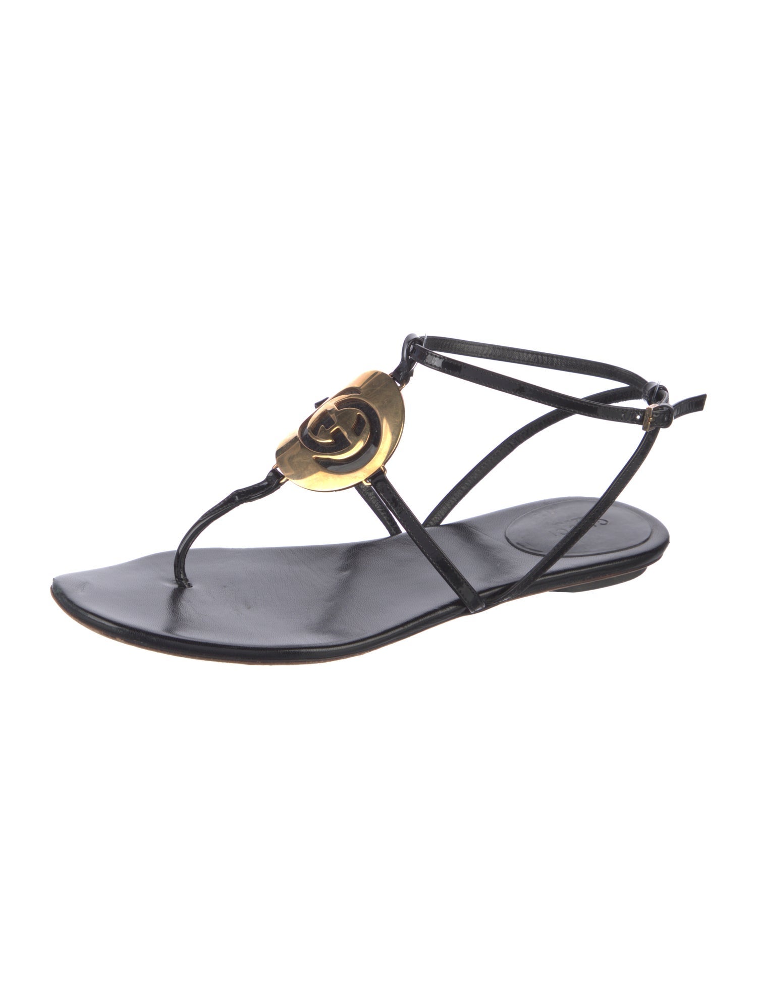 Gucci Interlocking G Logo Leather T-Strap Sandals
