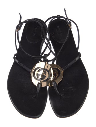 Gucci Interlocking G Logo Leather T-Strap Sandals