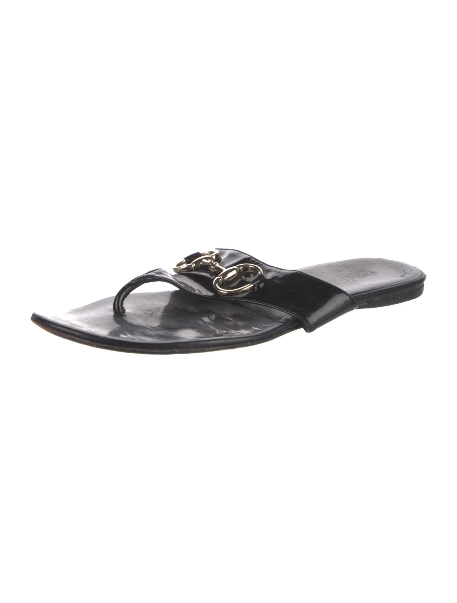 Gucci Horsebit Accent Patent Leather Slides