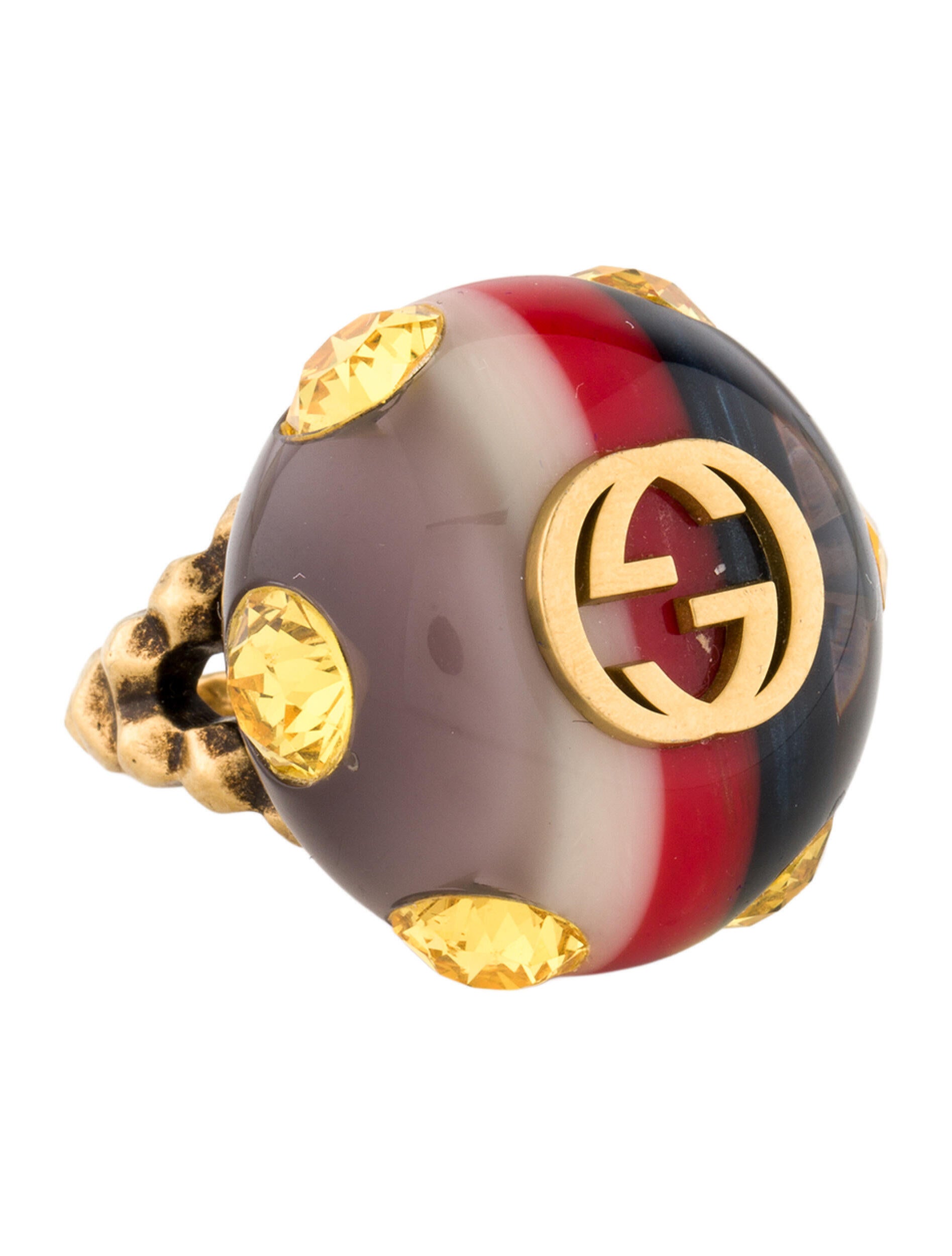 Gucci Resin & Crystal Vintage Sylvie Vintage Web Cocktail Ring
