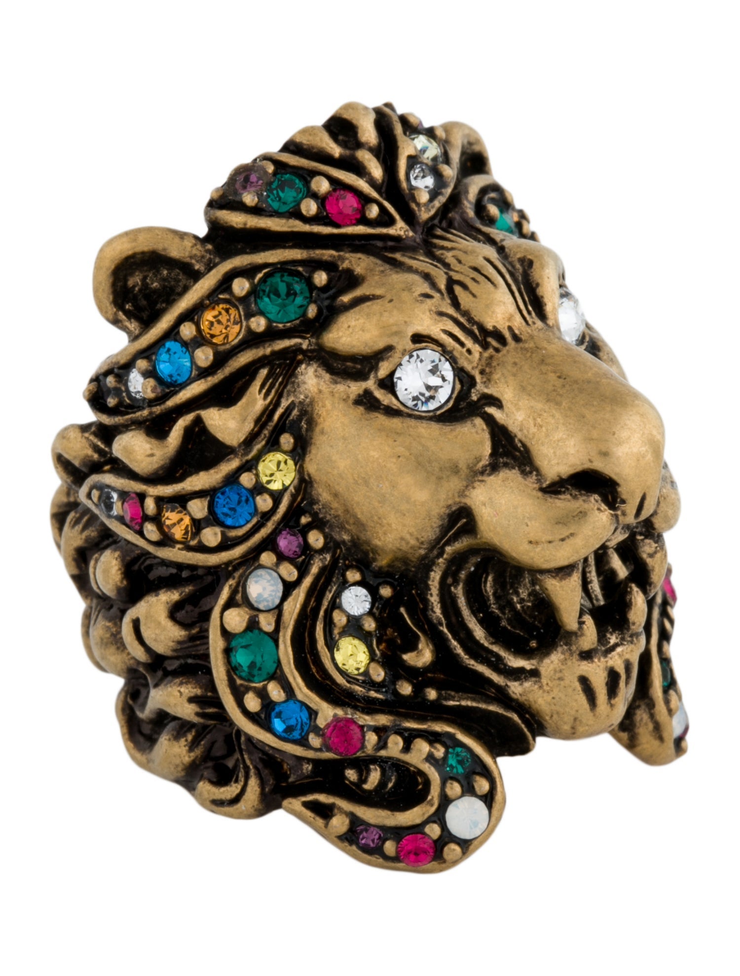 Gucci Crystal Lion Head Cocktail Ring