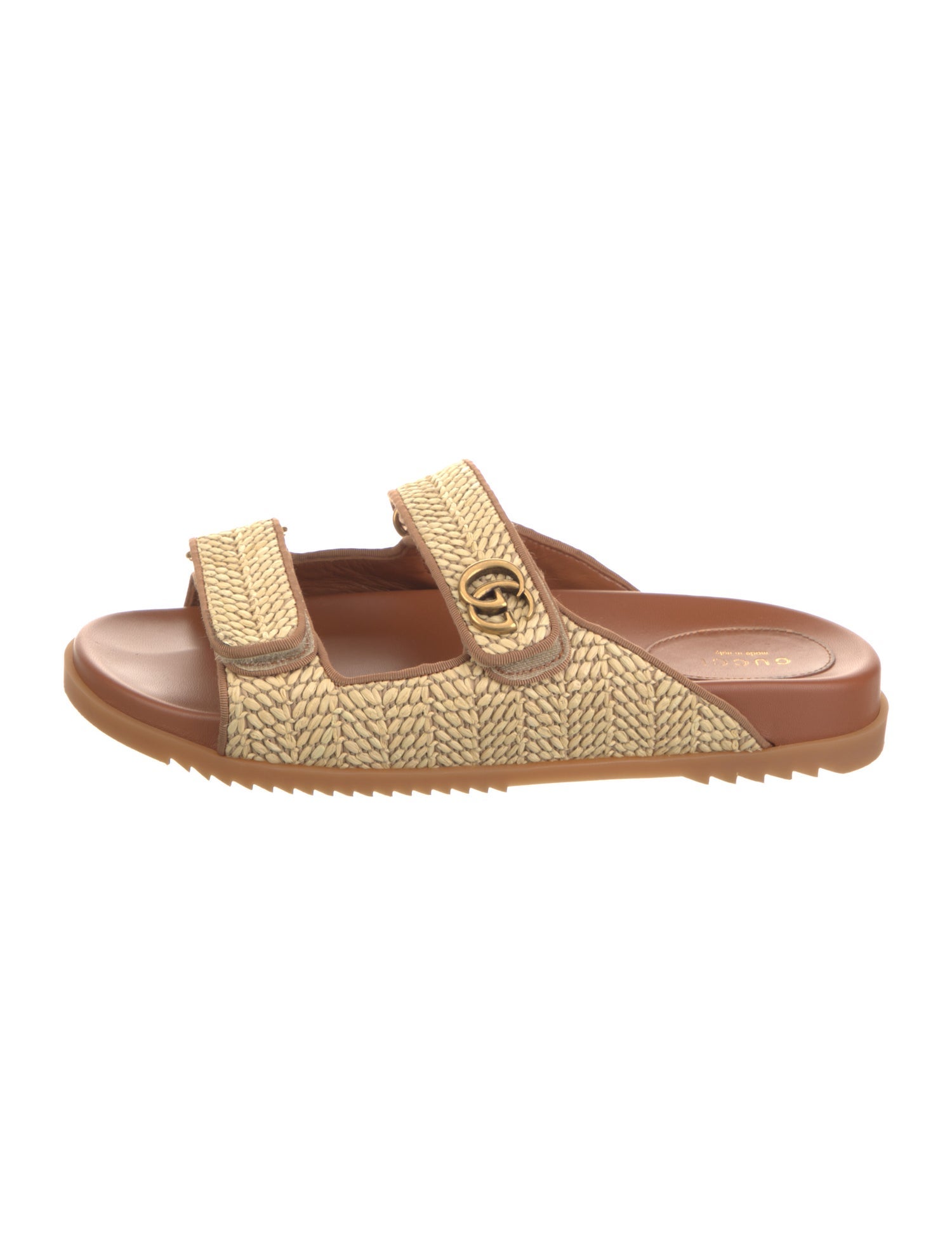 Gucci Double G Logo Raffia Slides