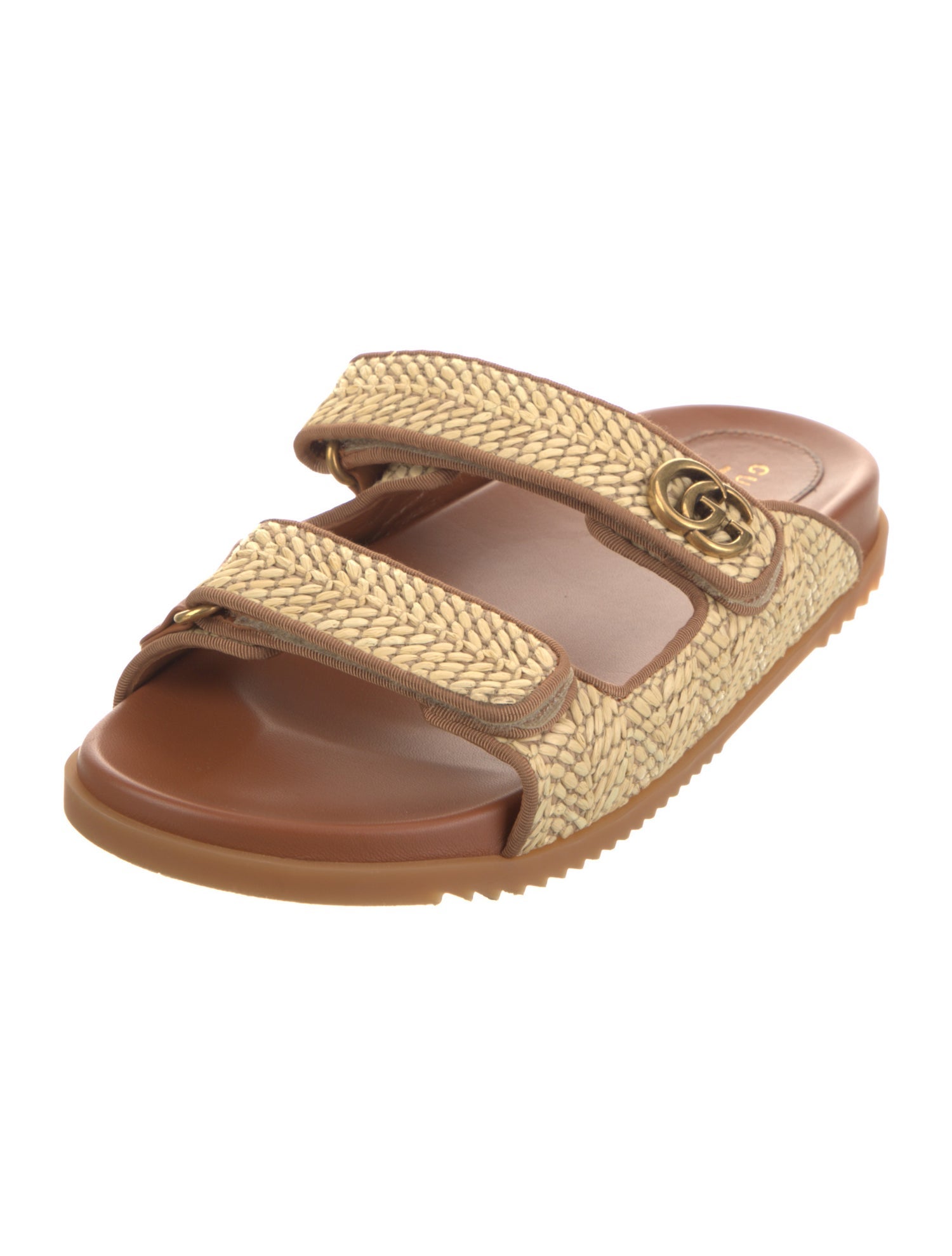 Gucci Double G Logo Raffia Slides