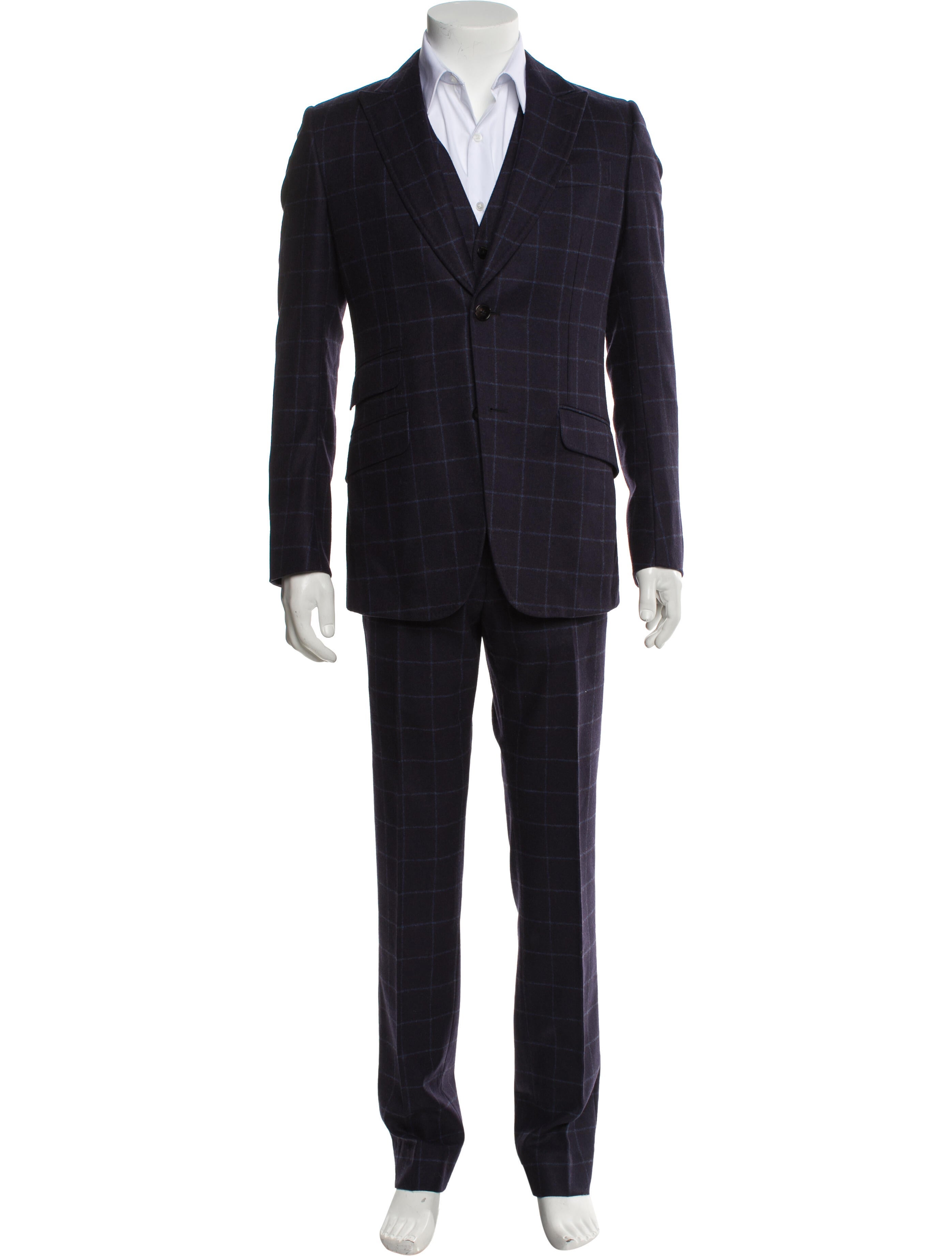 Gucci Wool Plaid Print Suit Vest