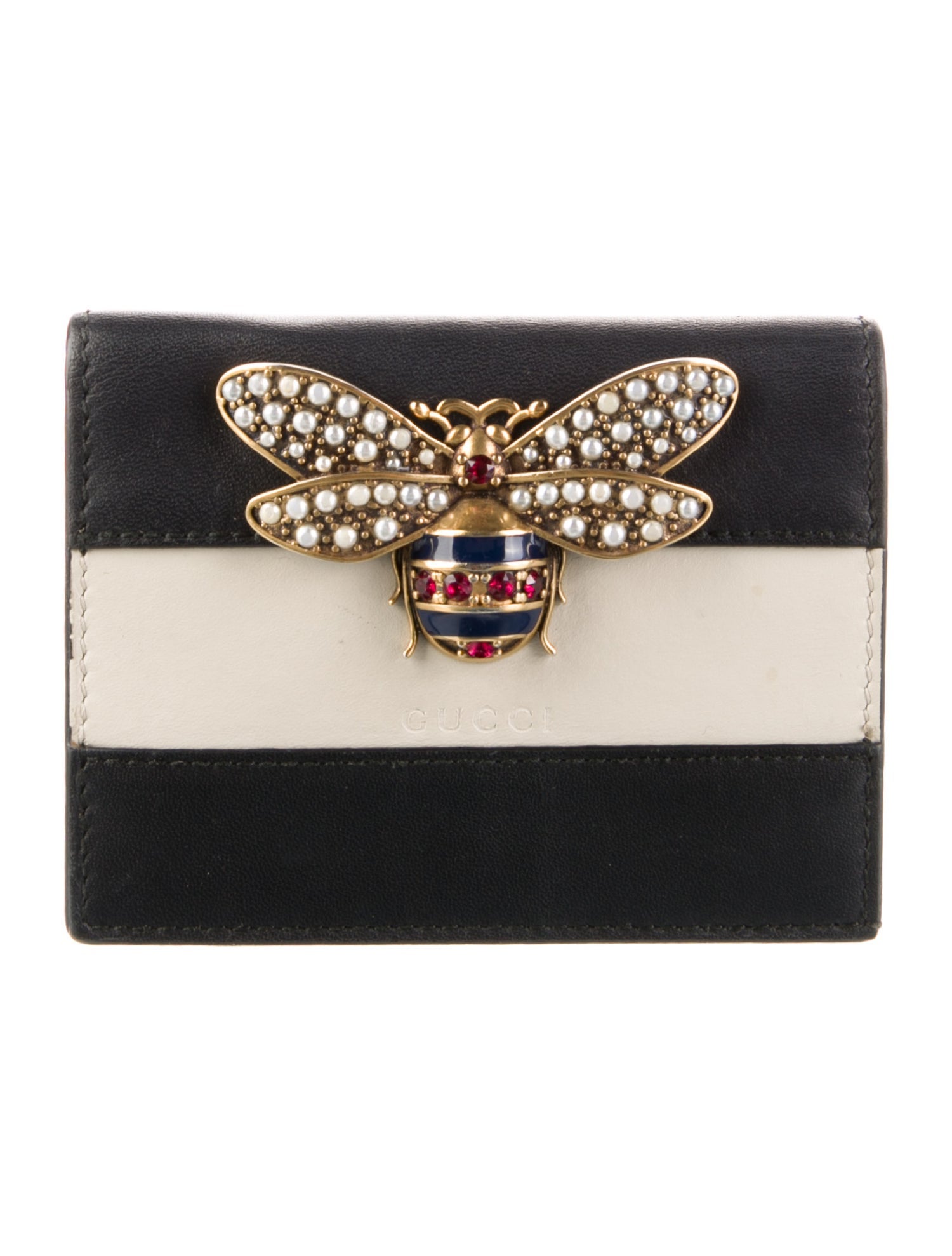 Gucci Queen Margaret Card Case Faux Pearl Accents Bifold Wallet