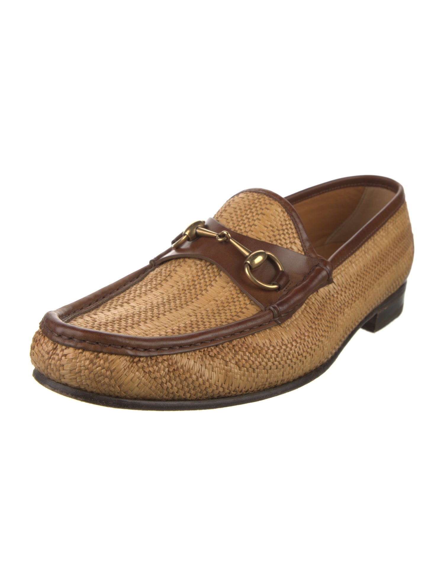 Gucci Horsebit Accent Straw Loafers