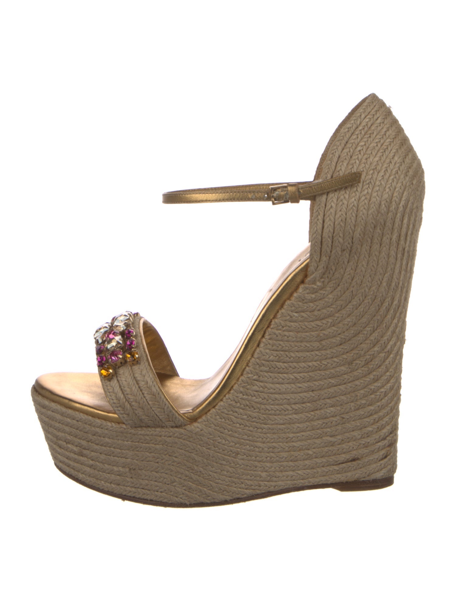 Gucci Raffia Crystal Embellishments Espadrilles