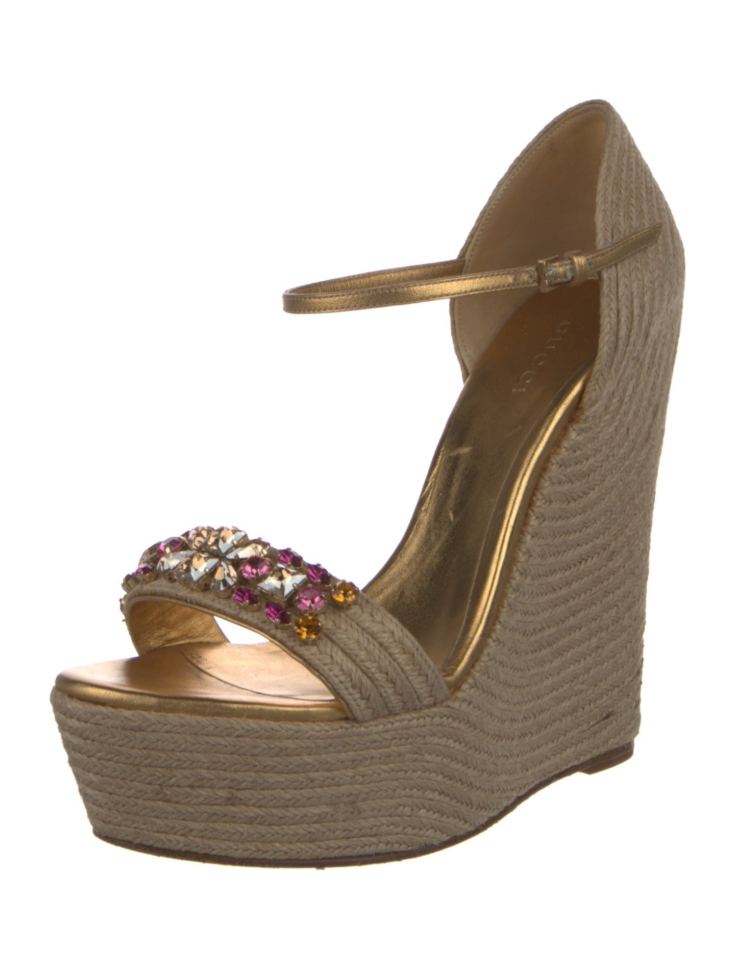 Gucci Raffia Crystal Embellishments Espadrilles