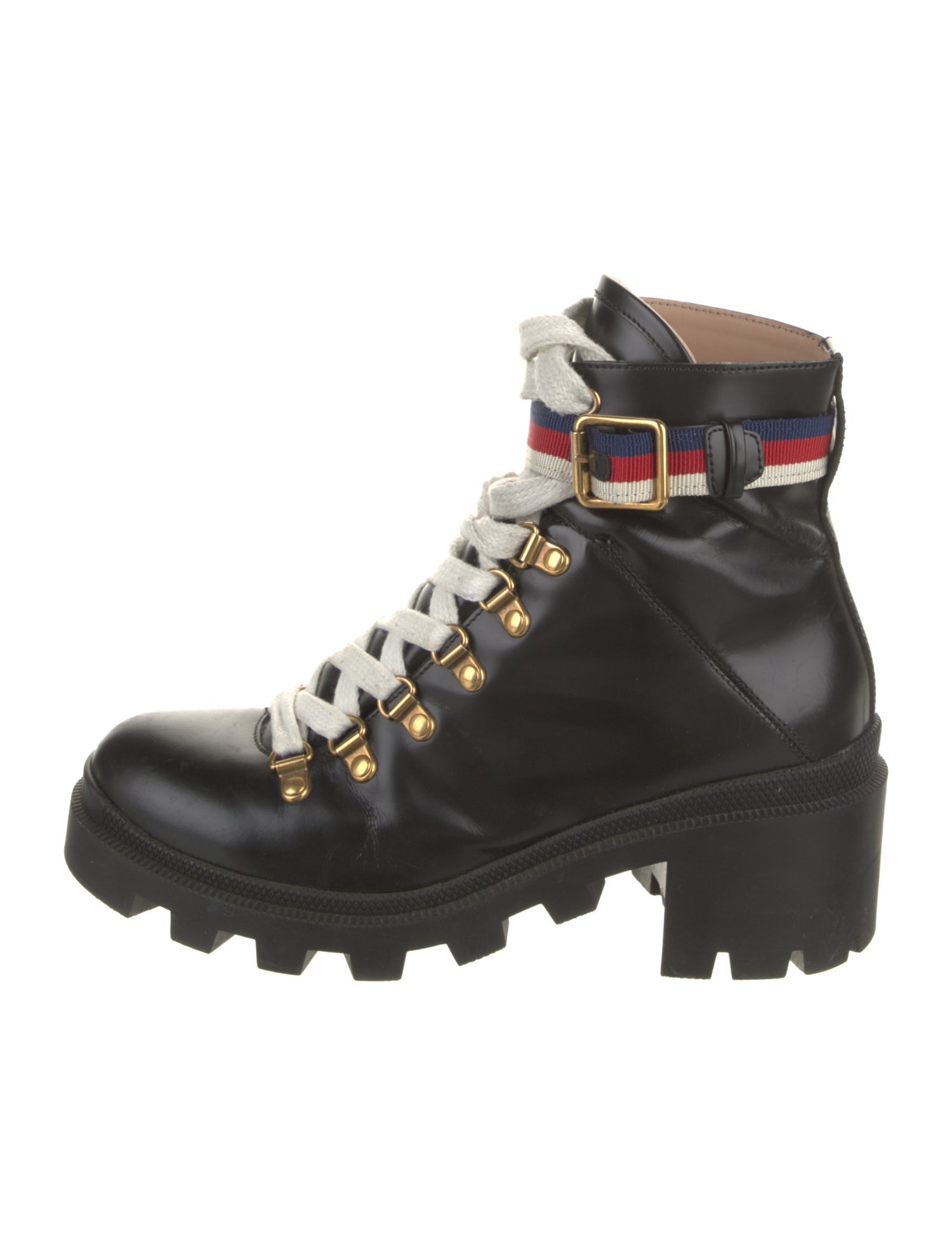 Gucci Sylvie Web Accent Leather Combat Boots