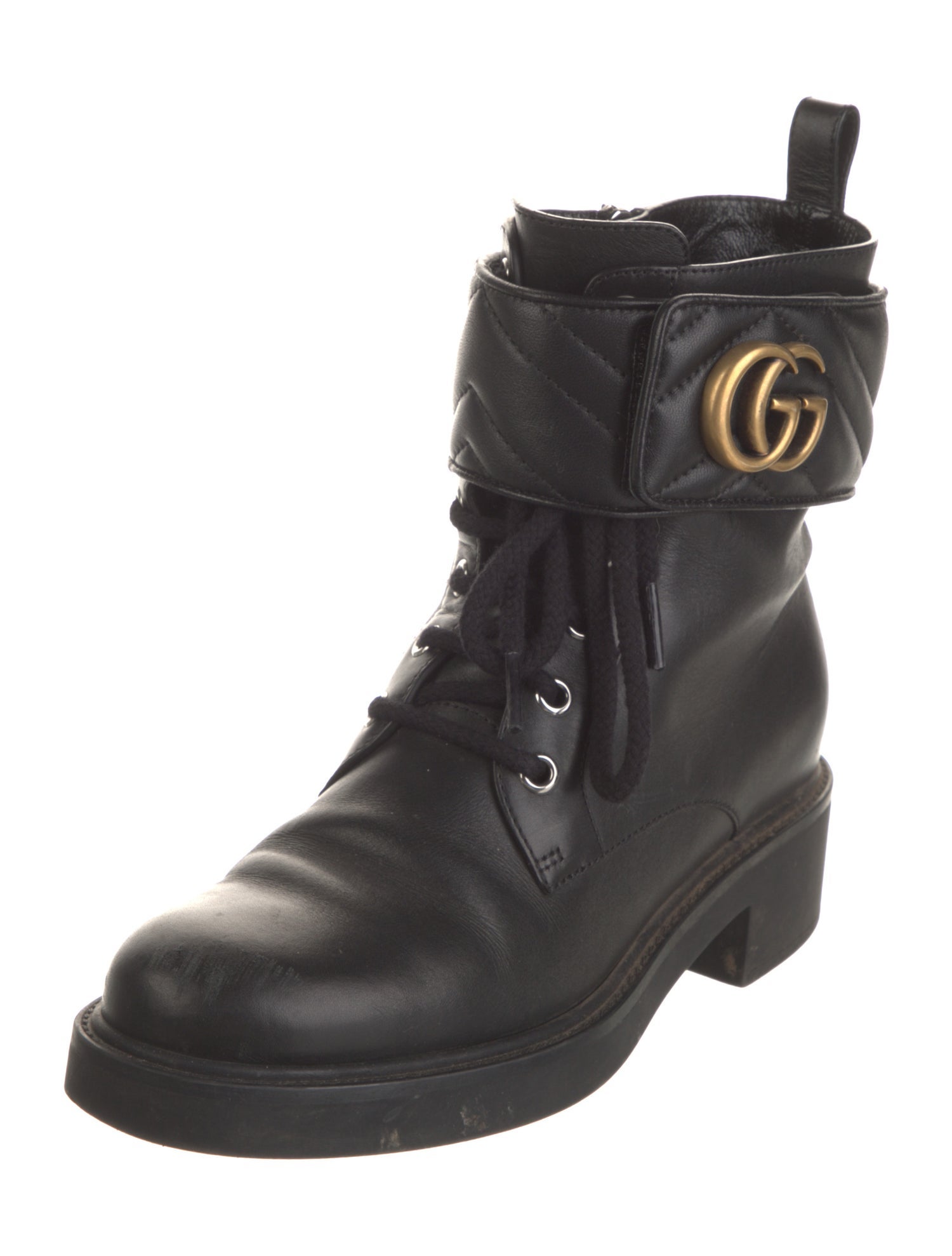 Gucci Double G Logo Leather Combat Boots