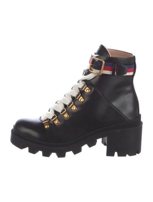 Gucci Sylvie Web Accent Leather Combat Boots
