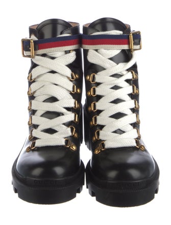 Gucci Sylvie Web Accent Leather Combat Boots
