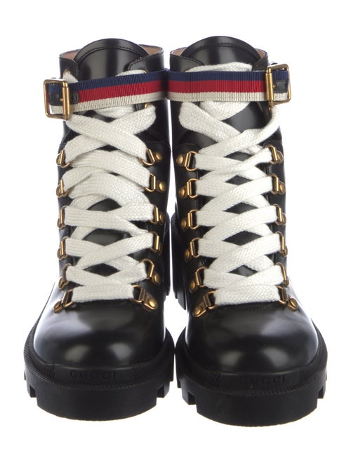 Gucci Sylvie Web Accent Leather Combat Boots