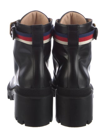 Gucci Sylvie Web Accent Leather Combat Boots