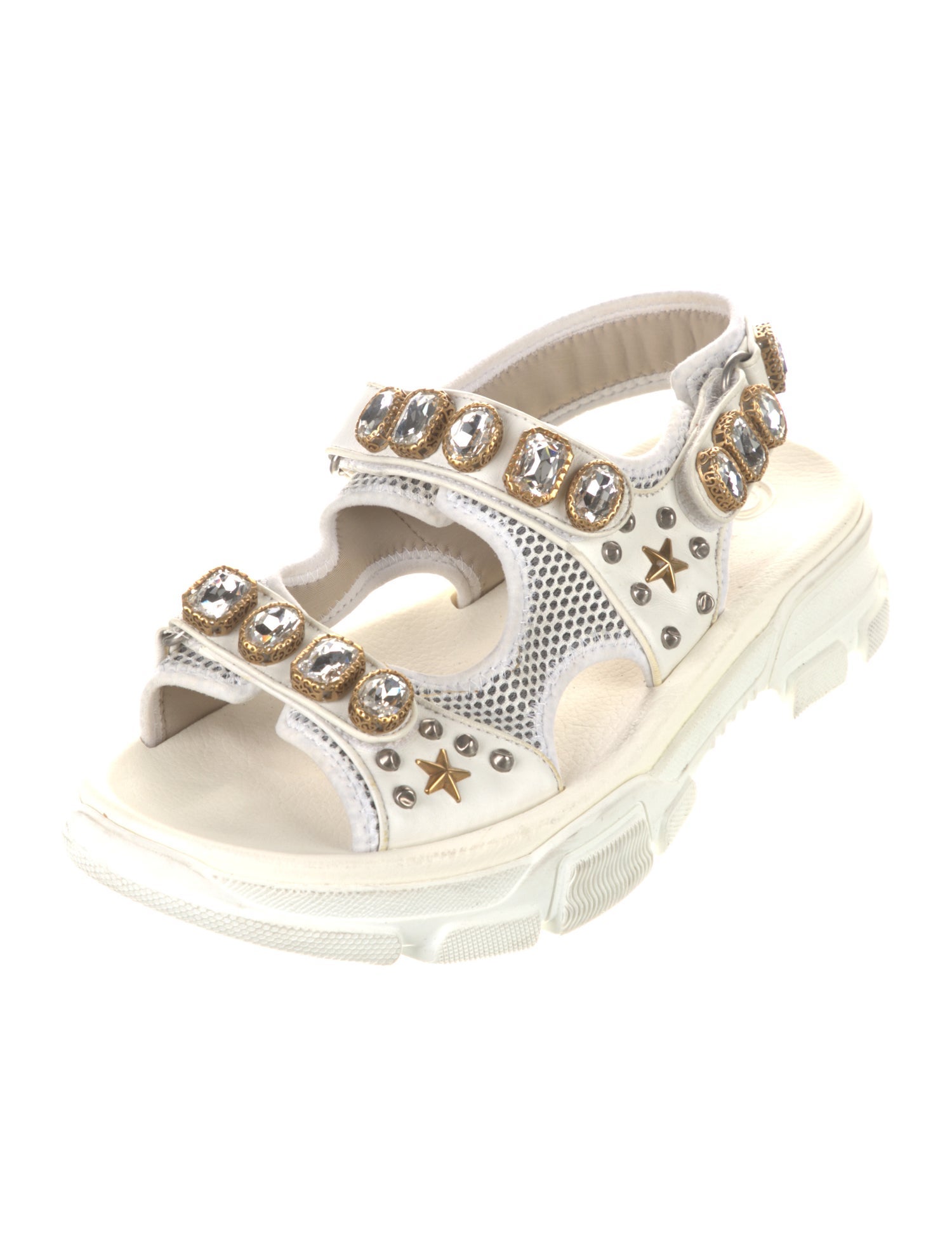 Gucci Leather Crystal Embellishments Slingback Sandals