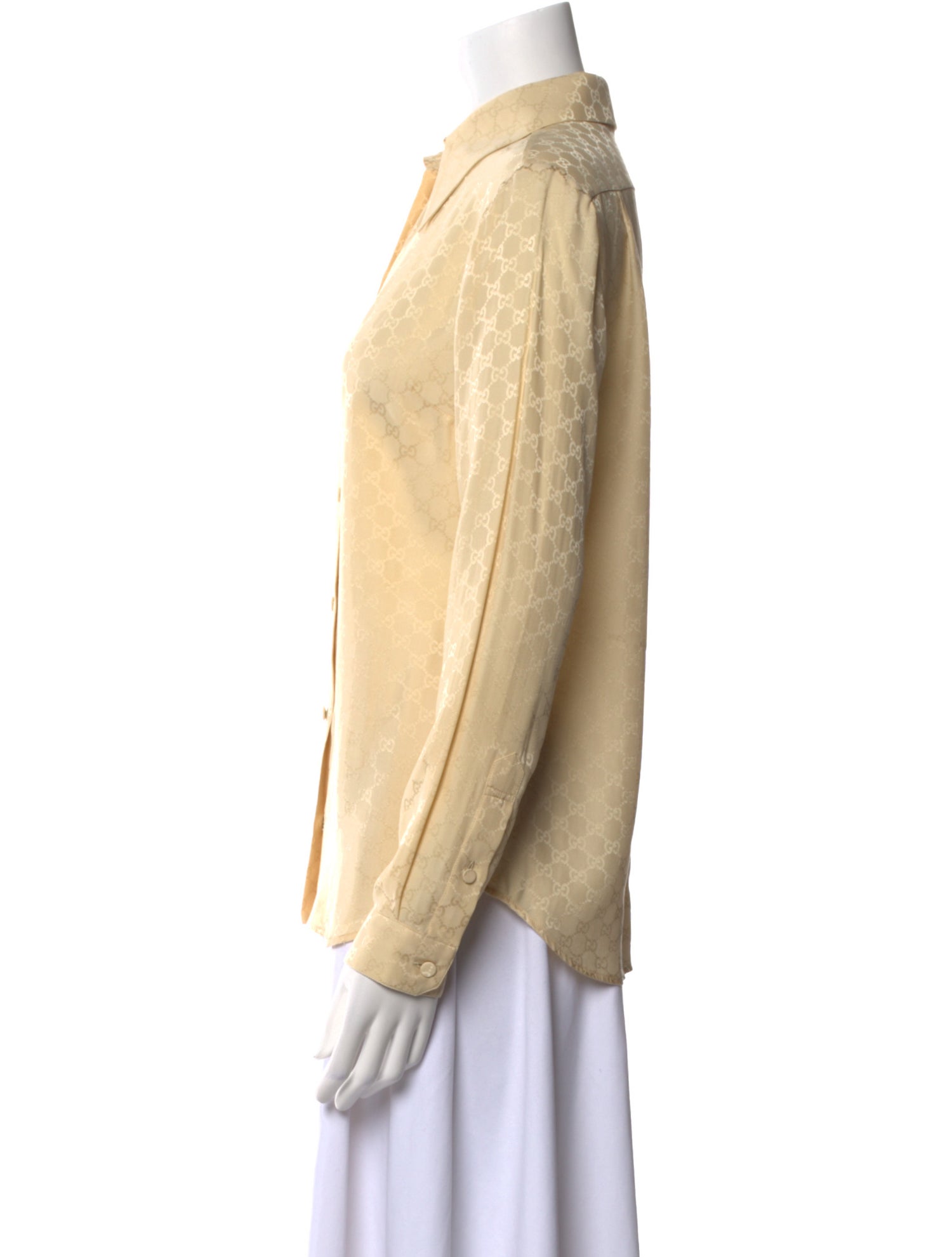 Gucci Silk Long Sleeve Button-Up Top