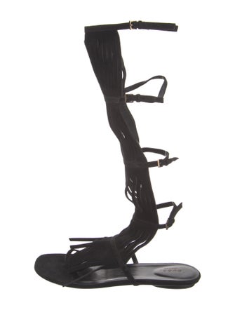 Gucci Suede Fringe Trim Accent Gladiator Sandals