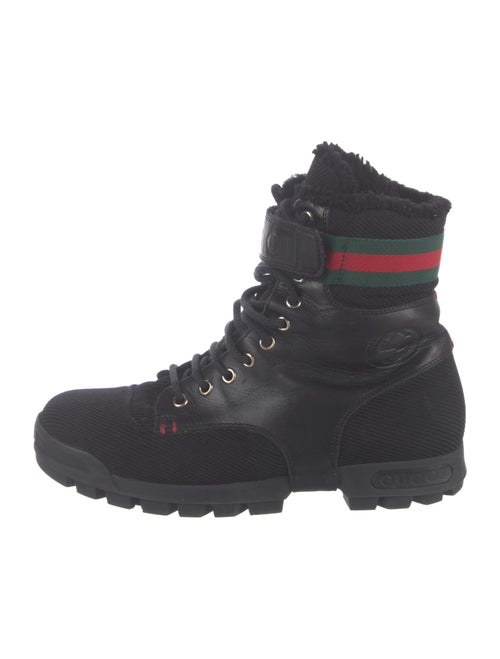 Gucci Web Accent Leather Hiking Boots