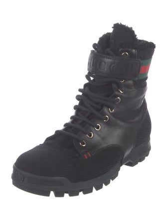 Gucci Web Accent Leather Hiking Boots