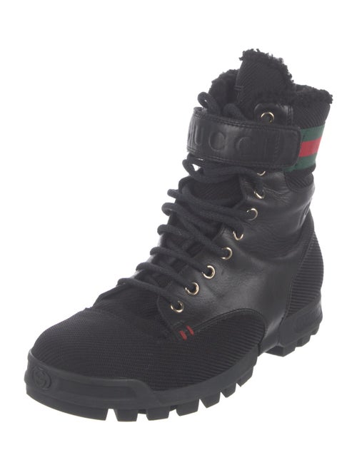 Gucci Web Accent Leather Hiking Boots