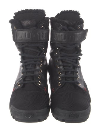 Gucci Web Accent Leather Hiking Boots