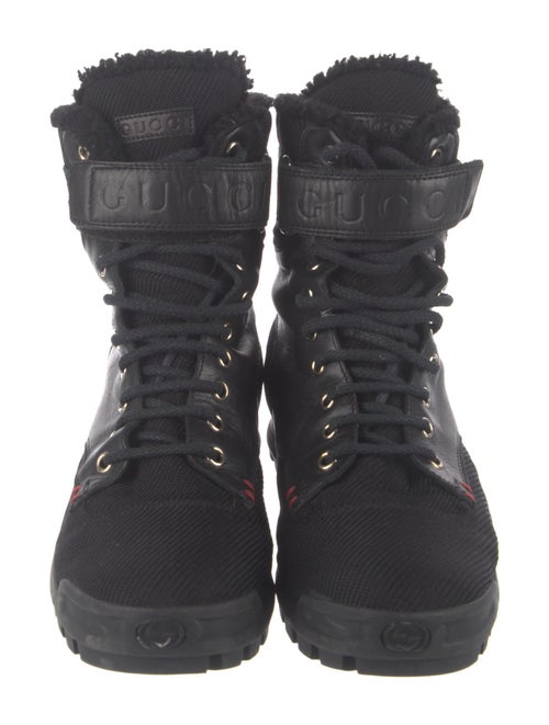 Gucci Web Accent Leather Hiking Boots