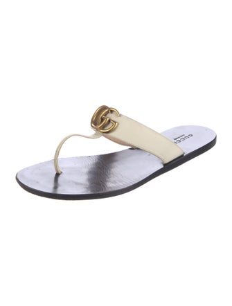 Gucci Double G Logo Leather Flip Flops