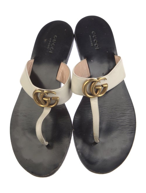 Gucci Double G Logo Leather Flip Flops