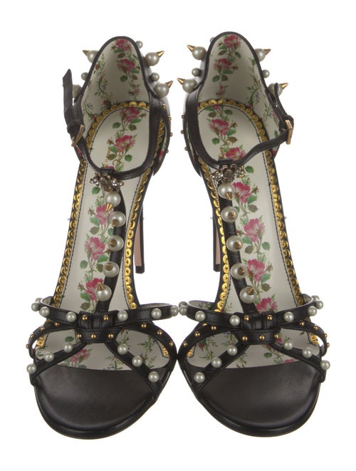 Gucci Leather Floral Print T-Strap Sandals
