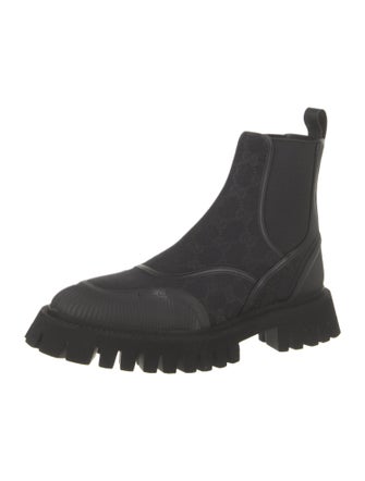 Gucci Canvas Leather Trim Embellishment Chelsea Boots