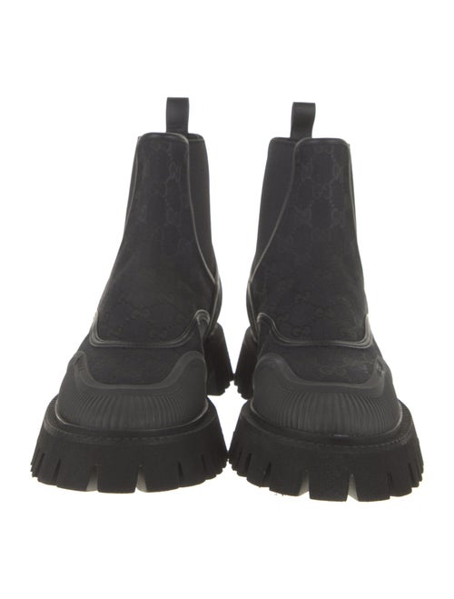 Gucci Canvas Leather Trim Embellishment Chelsea Boots
