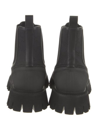 Gucci Canvas Leather Trim Embellishment Chelsea Boots