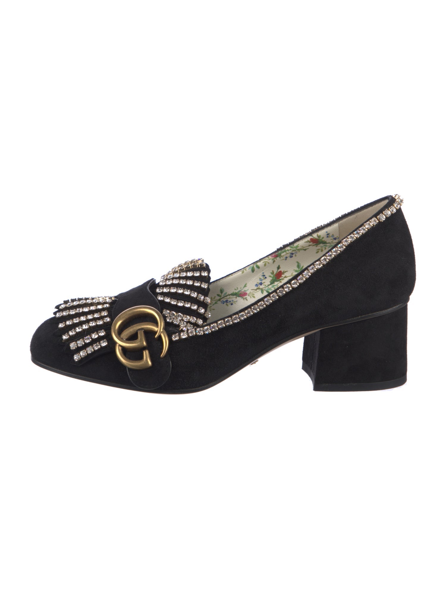 Gucci Suede Crystal Embellishments Pumps