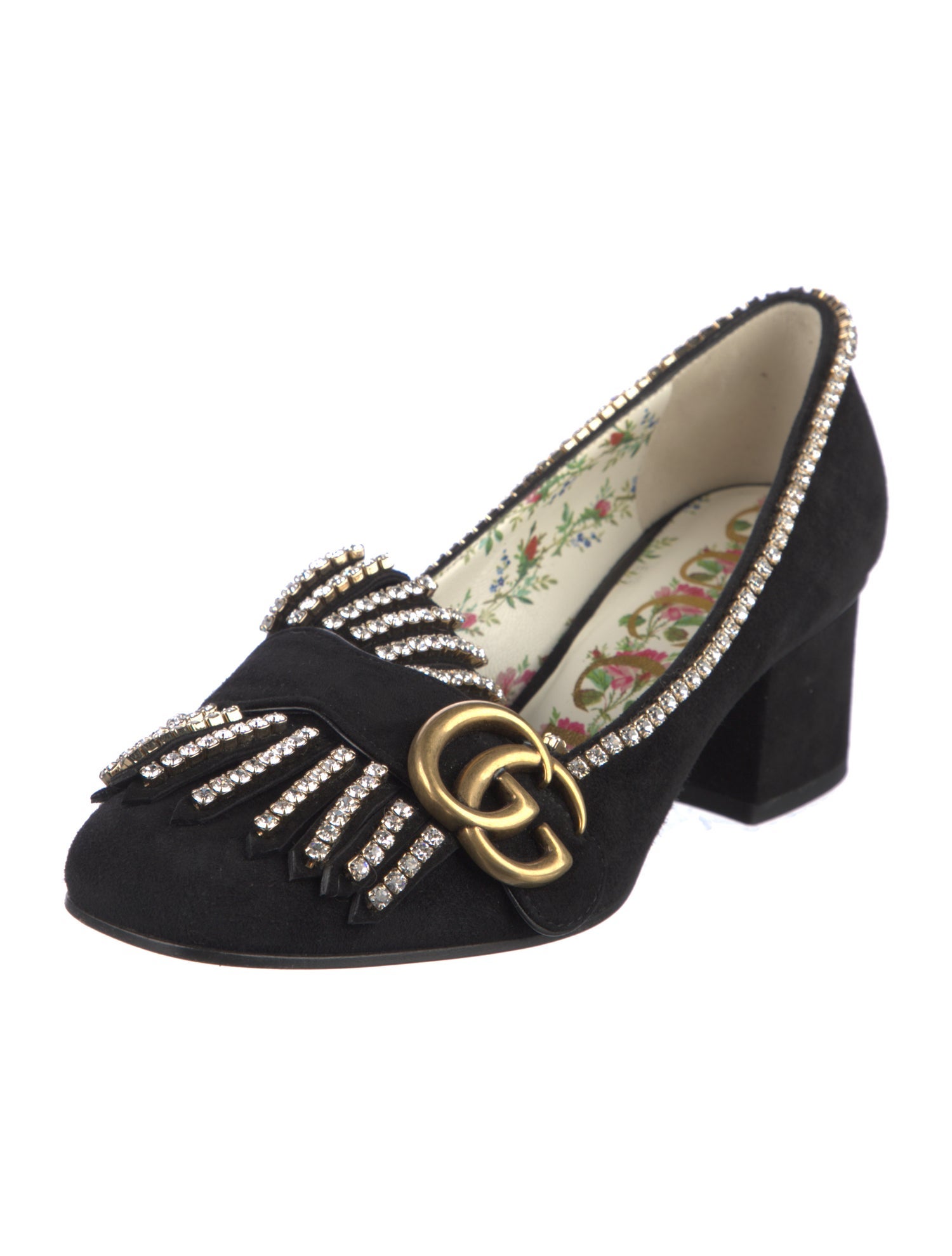 Gucci Suede Crystal Embellishments Pumps