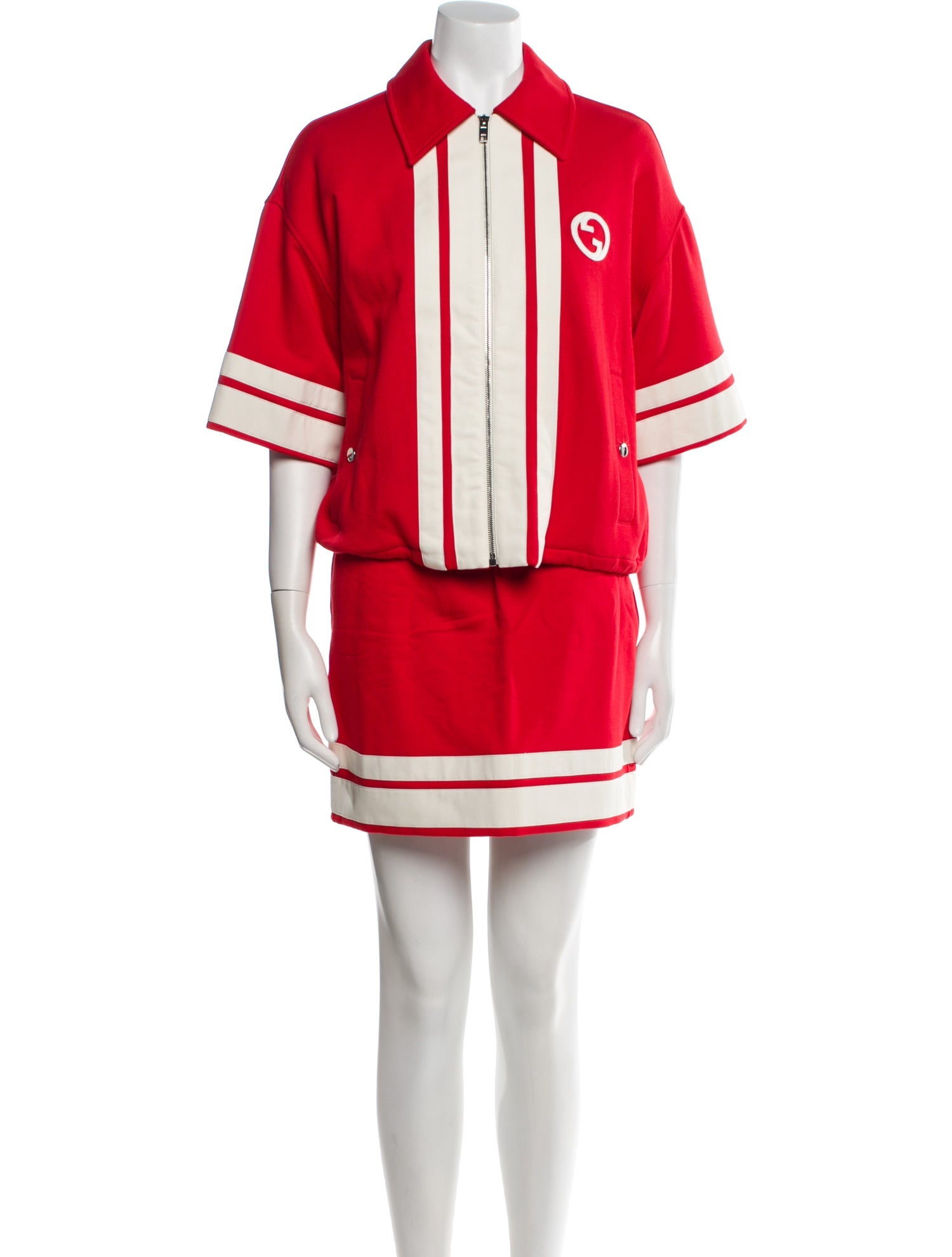 Gucci Striped Embroidered Accent Skirt Set