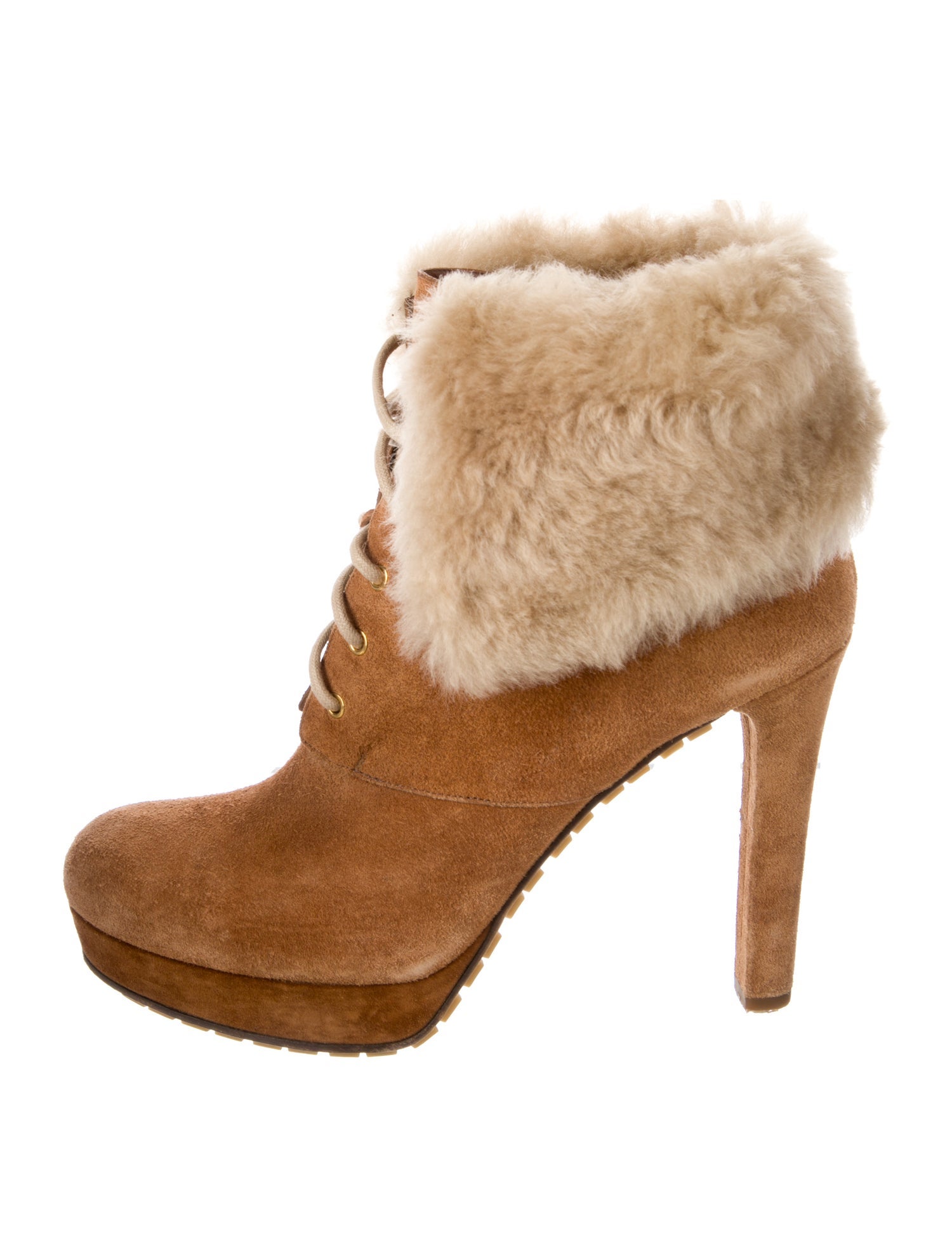 Gucci Suede Fur Trim Lace-Up Boots