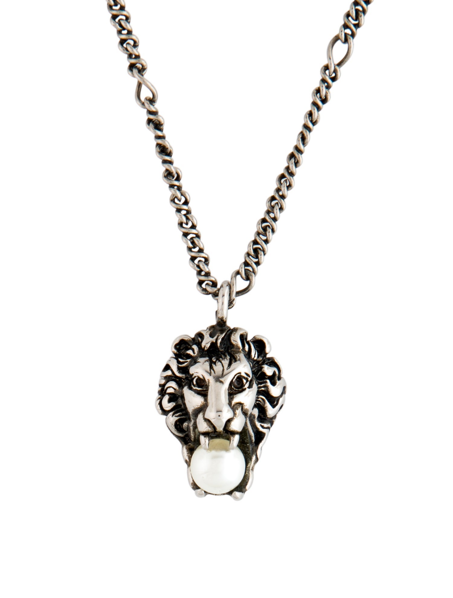 Gucci Faux Pearl Lion Head Pendant Necklace