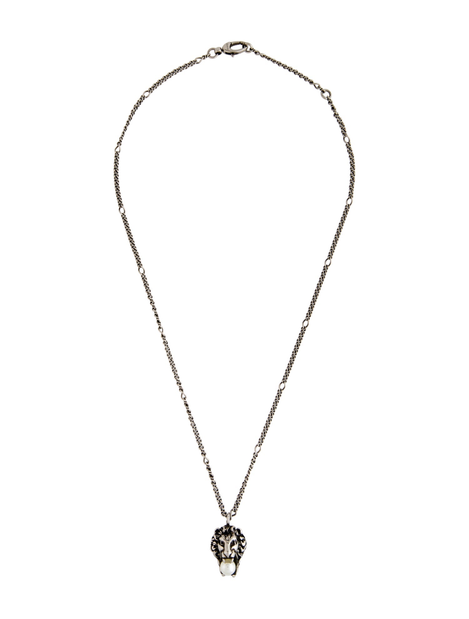 Gucci Faux Pearl Lion Head Pendant Necklace