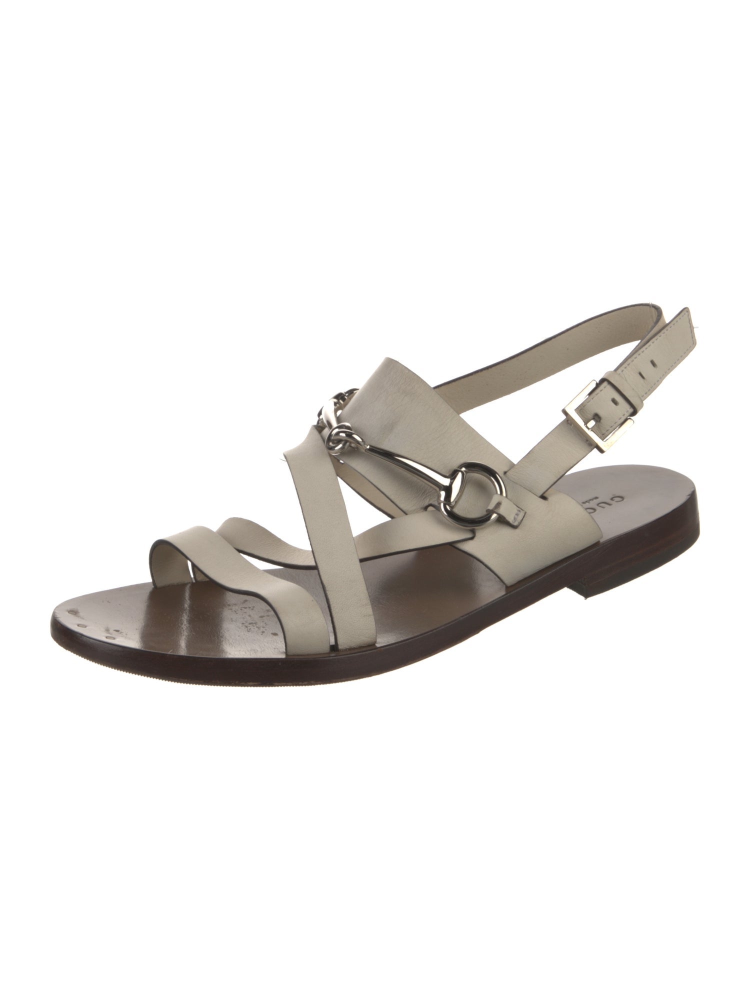 Gucci Horsebit Accent Leather Slingback Sandals