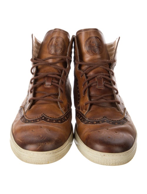 Gucci Sylvie Web Accent Leather Lace-Up Boots