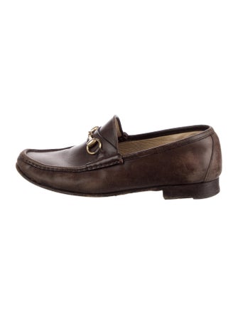 Gucci Web Accent Leather Loafers