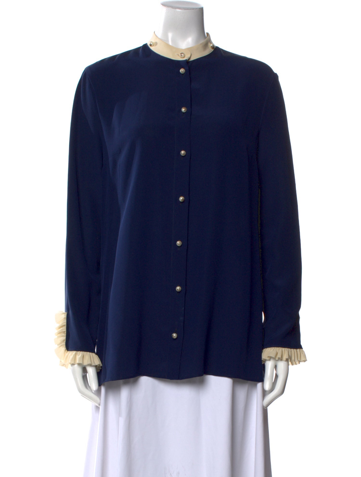 Gucci Silk Mock Neck Button-Up Top