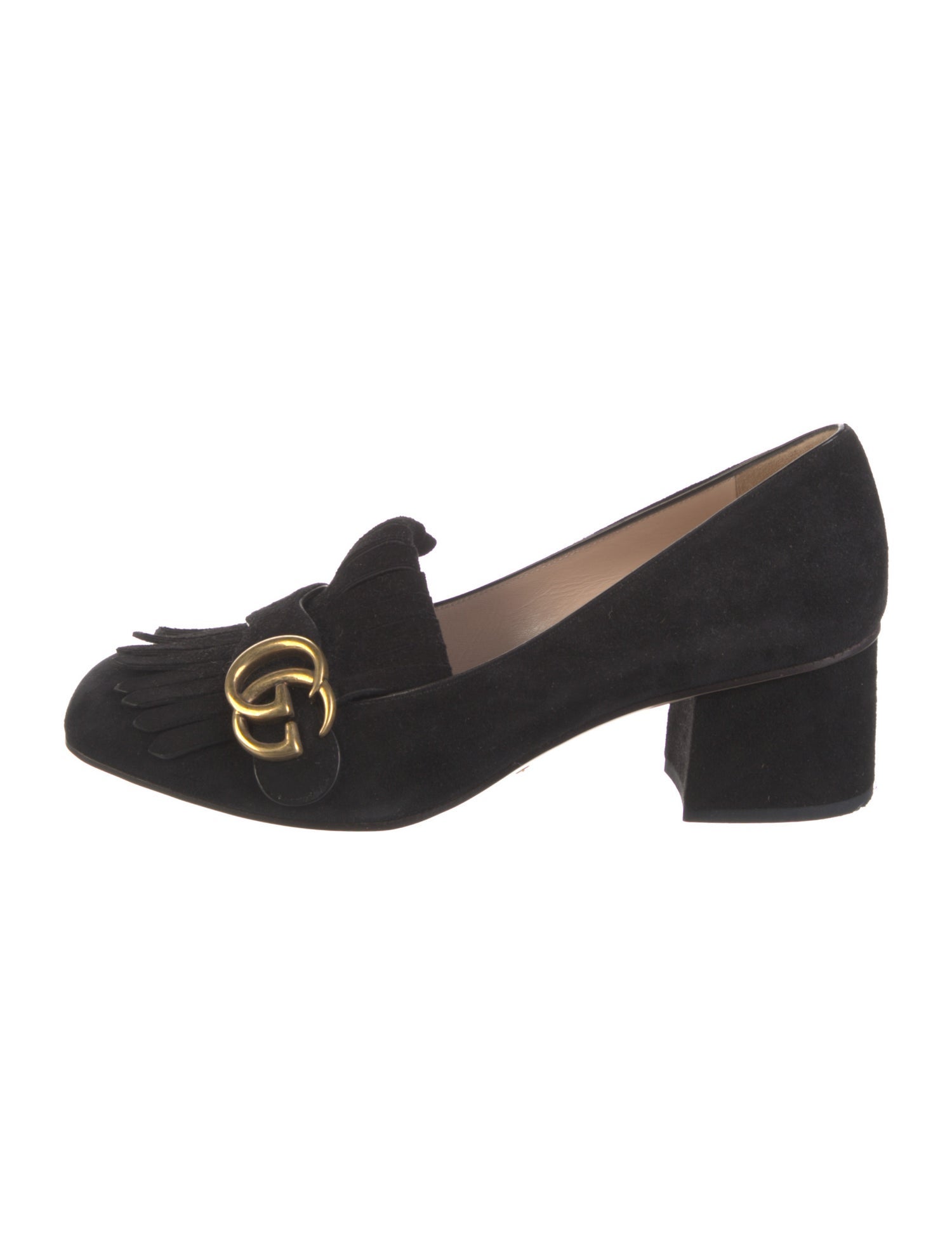 Gucci GG Marmont Fringe Loafer Running GG Logo Pumps