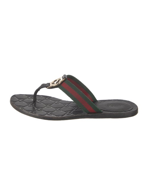 Gucci Web Accent Leather Trim Embellishment Flip Flops
