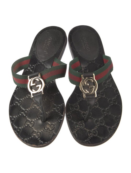 Gucci Web Accent Leather Trim Embellishment Flip Flops