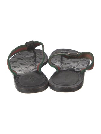 Gucci Web Accent Leather Trim Embellishment Flip Flops